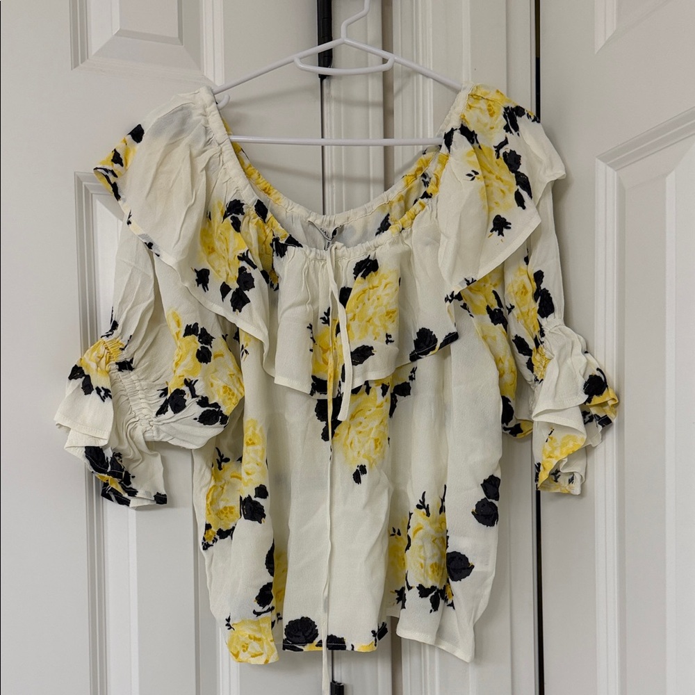 Ganni Floral Ruffle Off-Shoulder Top